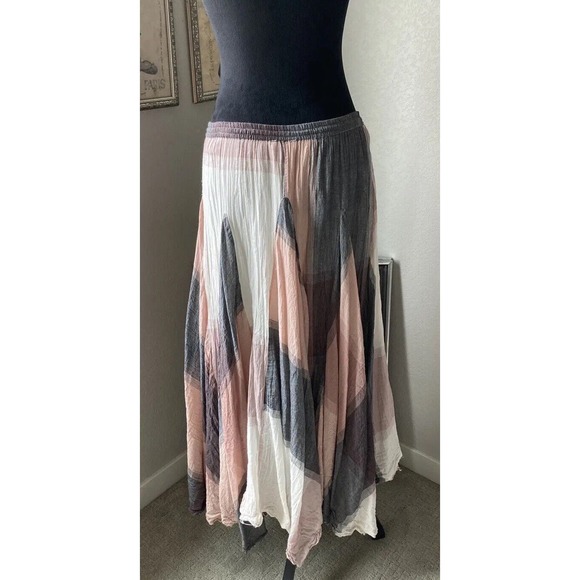 Sundance Boho Long Layered Peasant Skirt Lagenlook Women XS Pink Gray Plaid - Picture 4 of 13